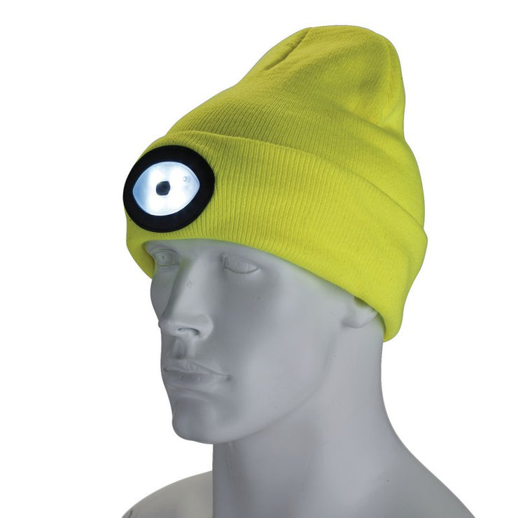 Draper Beanie Hat With Rechargeable Torch 100 Lumens - Hi-Vis Yellow