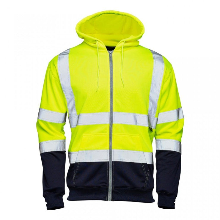 Supertouch Hi Vis 2 Tone Hooded Zip Sweatshirt - Yellow / Navy