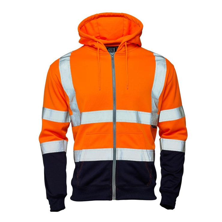 Supertouch Hi Vis 2 Tone Hooded Zip Sweatshirt - Orange / Navy