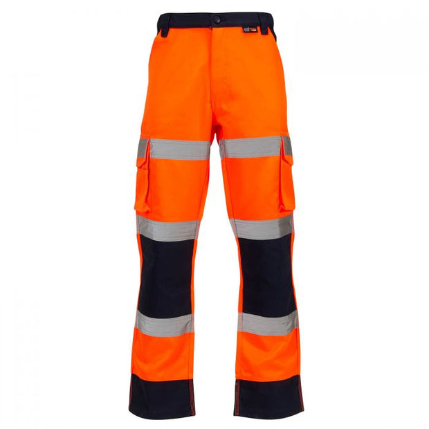 Supertouch Hi Vis 2 Tone Combat Trousers - Orange / Navy